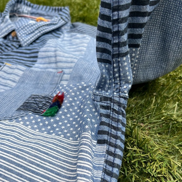 Koto Patchwork Denim Shirt Button Down Long Sleeve with Embroidery - Picture 12 of 16